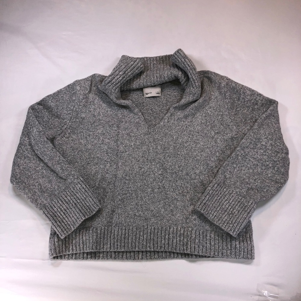 Abercrombie & Fitch Gray Marled Shawl Collar Split Neck Ribbed Knit Sweater L